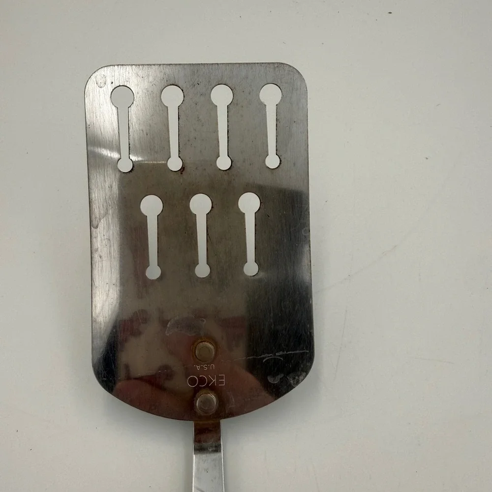 Vintage EKCO USA Slotted Spatula Stainless Steel Black Handle 11.5 Inch Turner